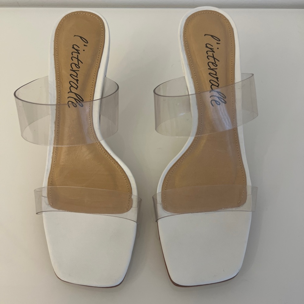 L’intervalle Women's White Clear Strap Heeled Sandals